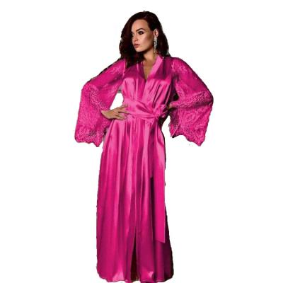 China Long Robe Nightgown Robe Belt Kimono Ladies Sleepwear Lingerie Bathrobes Night Dressing Gown Women Sexy Breathable Silk Satin Lace Long Robes for sale