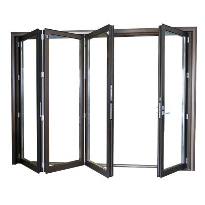 China Thermal Break Burglar Proof Tempered Glass Aluminum Exterior Folding Doors for sale