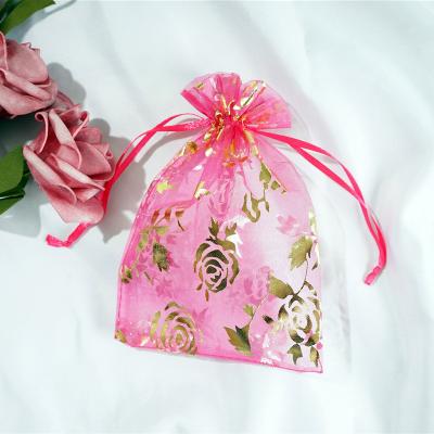 China Gift packaging Gold Stamping Peach Heart Bundle Bag Organza Breathable Jewelry Packaging Bags for sale