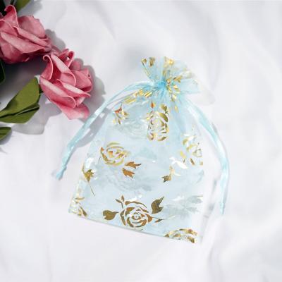 China Gift packaging Hot Stamping Drawstring Pouch Organza Gift Bags Wedding Candy Organza Bag for sale