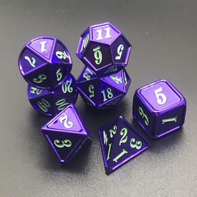 China 2019 DND Games Hot Selling Enamel 7pcs Metal Dice Set D4 D6 D8 D10 D12 D20 RPG Polyhedral Dice Set Type Game PCs Board Material Original Place for sale