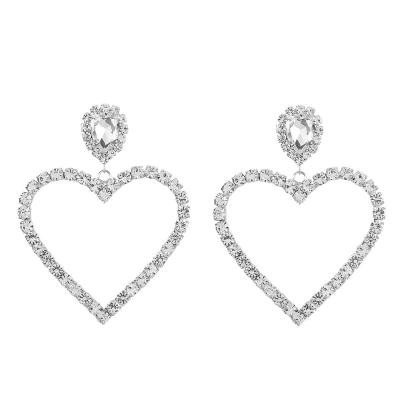 China Za New Design Fashion Shining Crystal Rhinestone Heart Pendant Dangle Earrings For Women Jewelry Fashion Big Statement Earrings for sale