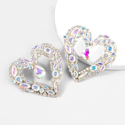 China Za Pretty Fashion Personality Heart Hollow Earrings Girl Rhinestone Heart Earring for sale