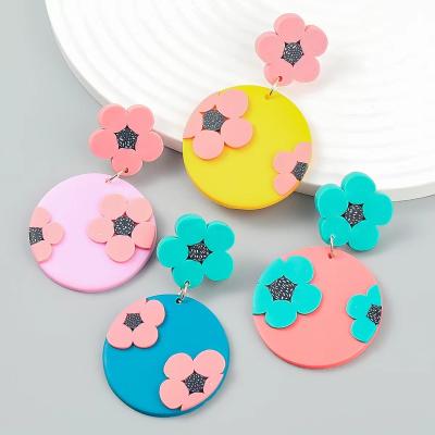 China Wholesale Creative Za Fashion Spring Polymer Clay Colorful Flower Pottery Soft Handmade Earrings Personality Geometric Earrings Wholesale for sale