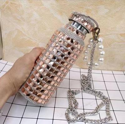 China Luxury bling bling colorful vacuum flasks full rhinestone newest styles PORTABLE diamond thermos bottle portable for sale