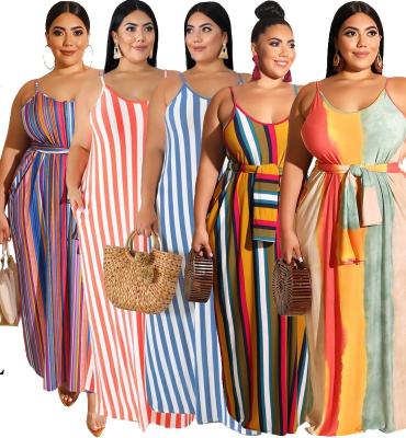 China (0.55) 19258 Viable Plus Size Womens Striped Loose Belted Sling Dress Summer For Women for sale