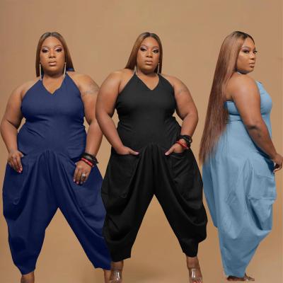 China (QUICK DRY fashion 0.4 women) Q7167 plus size solid color sling harem jumpsuit for women for sale