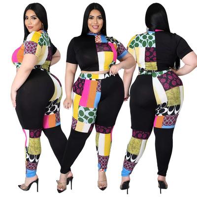 China (Fashion 0.55) AP7027 viable plus size women's fashion copy hit two piece suit half high neck T-shirt color for women for sale