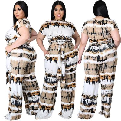 China (0.65) AP7028 Viable Plus Size Wide-Leg Comfortable Lace-Up Pants Women's Printed Two-Piece Two-Piece Suit for sale