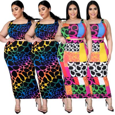 China (Fashion 0.4) AP7021 Viable Plus Size Womens Leopard Print Letter Printed Vest And Slit Skirt Suit For Women for sale