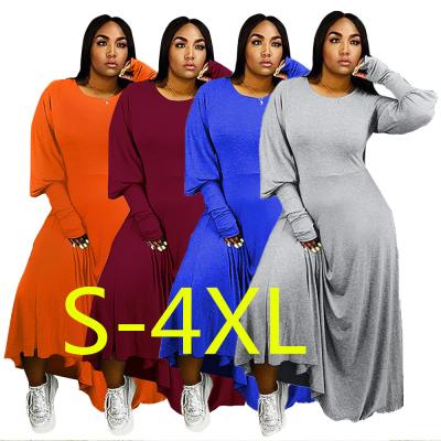 China (0.5) F8002 viable plus size autumn and winter new fashion loose solid color and floor long dress for sale