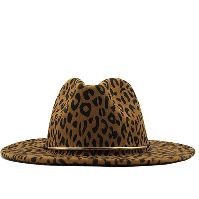 China Autumn 3.5) character JX331 (new and winter wool and leopard print large flat brim female jazz unisex hat for sale