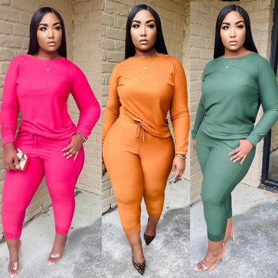 China (RTS 0.6) M2914 QUICK DRY plus size women's solid color round neck thick knitted casual suit bottoming shirt for women for sale