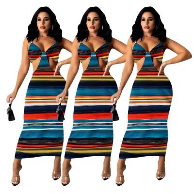 China FA7240 New Anti-Static Yarn Stripe Dress Long Skirt Dress (RTS 0.3) For Women for sale