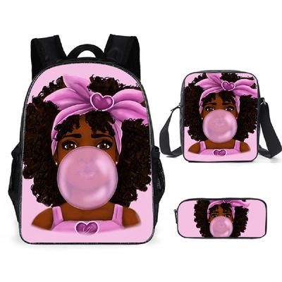 China FZG New Anti-theft African Cartoon Girl School Bag Backpack Shoulder Pencil Three-piece Set (RTS 1.0) for sale