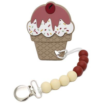 China 2021 New Design Soft Toy BPA Free Food Grade Chewing Silicone Teething Toys With Pacifier Clip Chain for sale