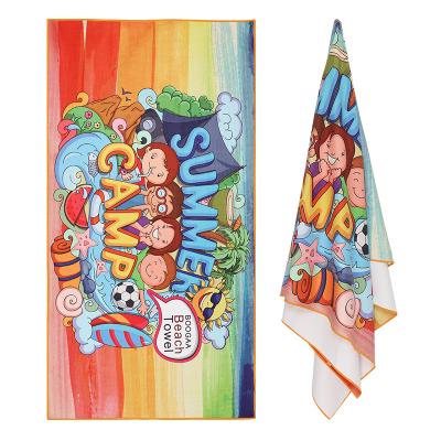 China Custom Compressed Quick Dry Sublimation Print Big Logo Sand Microfiber Free Beach Towels for sale