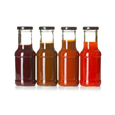 China 8oz 12oz Luxury Clear Empty Syrup Chili Ketchup Hot Sauce Bottle Dazed With Metal Lid for sale