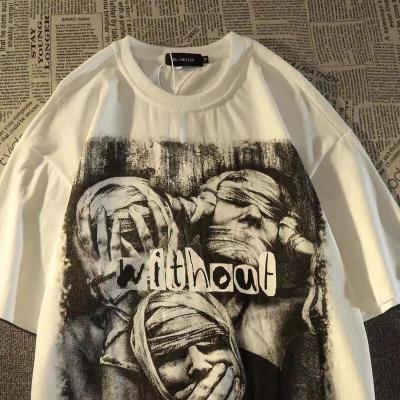 China 100% polyester anti-pilling hiphop style print pattern summer Euro-American short sleeve T-shirt loose top for men and women for sale