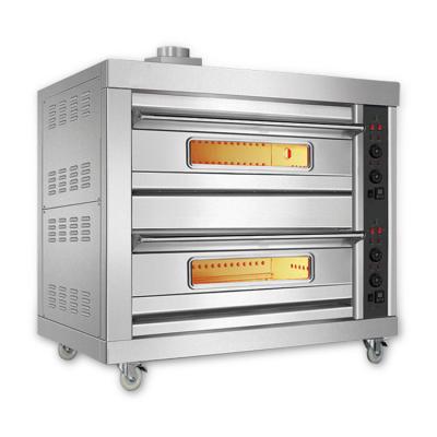 China Commercial catering 3 gas power baking oven steam rotative 4 pizza video 2 trays electric  deck for sale