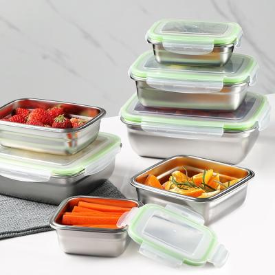 China Hot Sale Wholesale 304 Rectangle Stainless Steel Food Storage Container High Quality Green Storage Boxes for sale