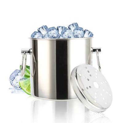 China Staight Stainless Steel Viable Insulated Ice Bucket Ice Bucket With Lid Tong Carry Handle Champagne Wine And Ice for sale