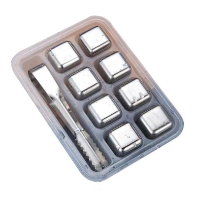 China Viable BPA Free Metal Stainless Steel Reusable Ice Cubes with Tong Reusable Whiskey Chilling Wine Stones for sale