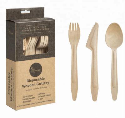 China Disposable Disposable Wooden Cutlery Utensil Set 6.5 Inch Compostable Matching Tableware for sale