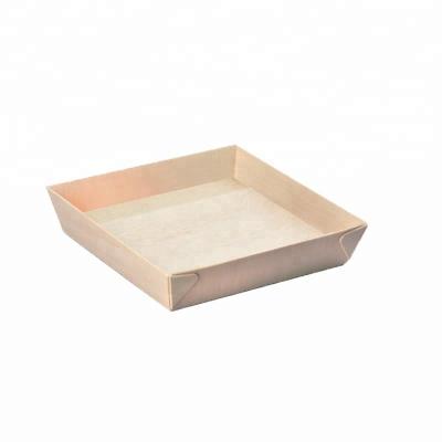 China Sustainable Biodegradable Disposable Wooden Food Container Bin For Strawberry/French Fries/Burger Bun/Cake/Bread for sale