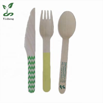 China Hot Stamping Printing Stocked Birchwood Disposable Wooden Cutlery for sale