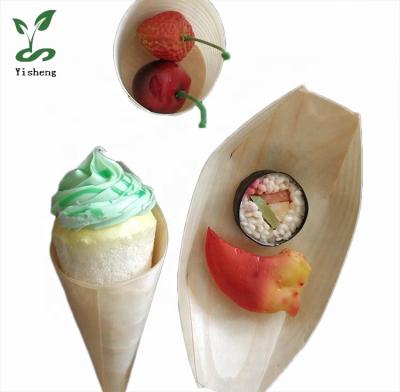 China Disposable Free Sample Disposable Wooden Cone Boat Tasting Cup for sale