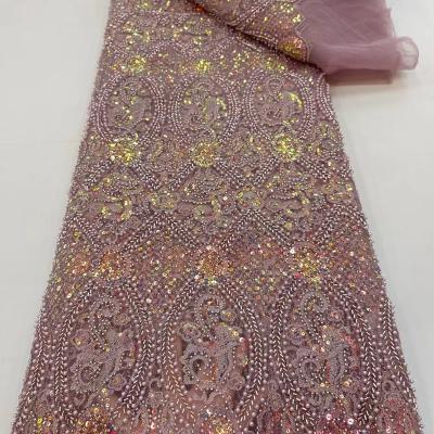 China Luxury Bridal Beaded Sequins Lace Fabric for sale