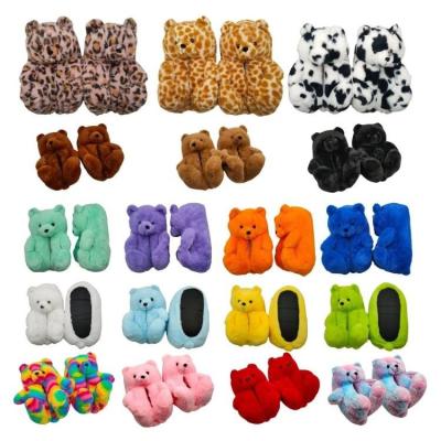 China Soft Valentine's Day In Stock Cheap 8 Colors Teddy Bear Slippers Lovely Women House Fur Plush Teddy Bear Slippers One Size Fits All for sale