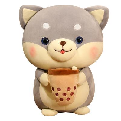 China Soft Cute Shiba Inu Plush Dog Toys With Bubble Tea Toys Stuffed Soft Animal Boba Pillow Dolls for Girls Kids Birthday Gifts for sale