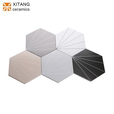 China Line Design 200x230mm Hexagon Porcelain Kitchen Floor And Wall Tile For Kitchen Bathroom Balcony Hotel Wine Bar Kids Bedroom for sale