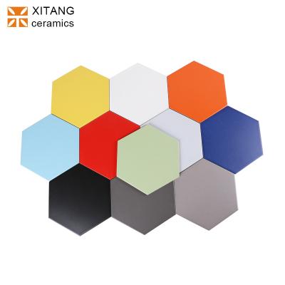 China Kitchen 200x230mm Pure Color Hexagon Porcelain Floor And Wall Tile For Kitchen Bathroom Balcony Hotel Wine Bar Kids Bedroom for sale