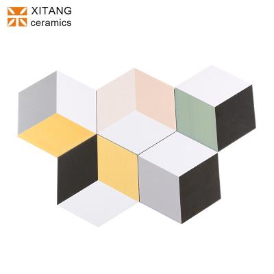 China Modern design coloful hexagon porcelain floor and wall tile 200x230mm for kitchen bathroom balcony hotel vinotheque for sale