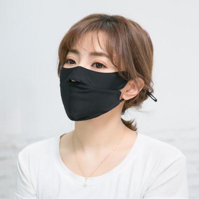 China Wholesale Breathable Female Ice Silk Spring And Summer Sunscreen Climbing Adjustable Pure Color Earloops Thin Dew Covered Thin Face Mask for sale