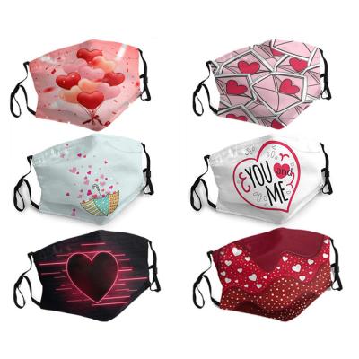 China Valentine's Day Printed Love Mask Breathable With Nose Wire Masks Washable High Quality Double-Layer Polyester Face Mask for sale