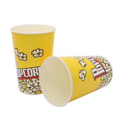 China Disposable Custom Logo Printed Disposable Paper Popcorn Packaging Double Wall Cup Personalized Packing Bucket for sale