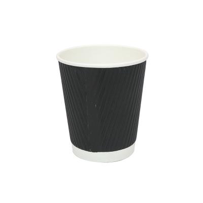 China Custom Disposable 10oz Wave Ripple Wall Kraft Paper Disposable Black Coffee Cup for sale