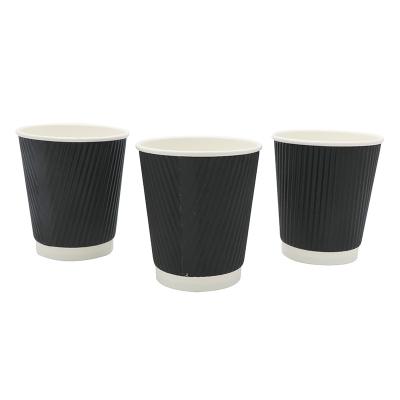 China Wholesale Disposable Black 8oz Kraft Paper Double Wall Ripple Disposable Coffee Cup For Hot for sale