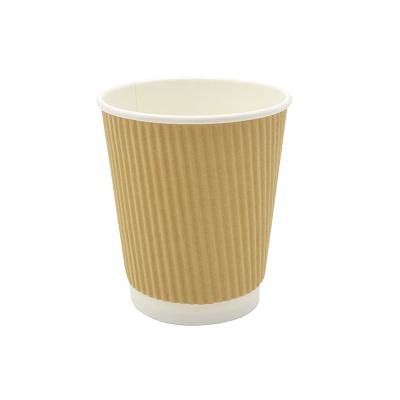 China 12oz Coffee Mugs Hot Ripple Triple Wall Eco Friendly Disposable Paper Hot Drink Packaging With Lid for sale