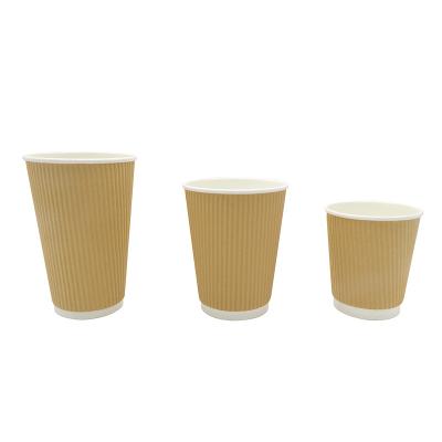 China 12oz Disposable Ripple Coffee Wrapping Paper Wholesale Printed Disposable Double Wall Cups With Lids for sale