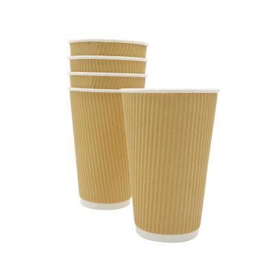 China 12oz Disposable Disposable Cup Cardboard Ripple Anti-scald Double Wall Coffee Kraft Paper Cup for sale