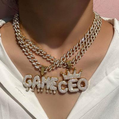 China Hiphop Hip Hop Name Plate Letters Necklace 18K Gold Bling Iced Out Moissanite Diamond Cuban Link Chain Mens Women Personalised for sale