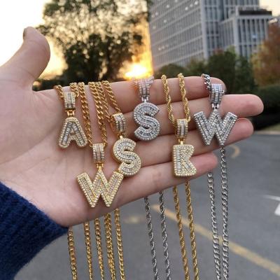 China TRENDY Initial Letters Necklace For Women Stainless Steel 26 A-Z Pendant Shiny Ice Out Chain Necklace Hip Hop Men Jewelry for sale