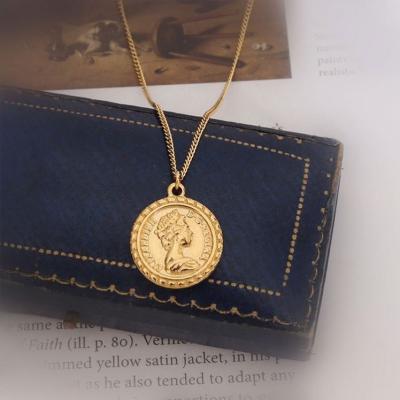 China Trendy Vintage Coin Chain Choker For Women 18K Gold Color Fashion Thin Chain Portrait Coin Pendant Necklace Jewelry for sale