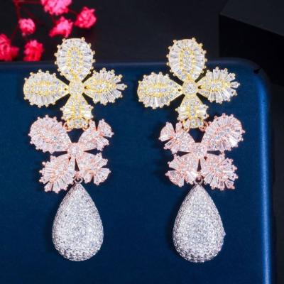 China Environmental Friendly High quality luxury cww zircons bow knot earring jewelry long big aaa zircon bowknot earrings for women for sale