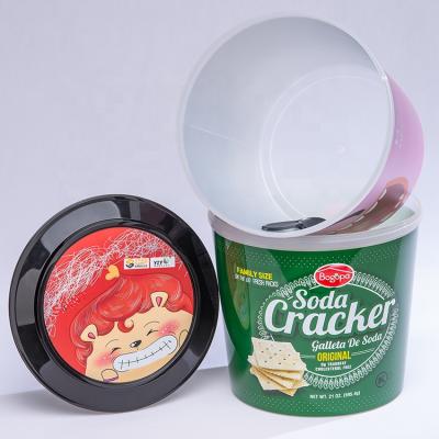 China Eco-friendly IML Cookie Pack Cookie Bucket Cookie Box Plastic Cookies Container for sale